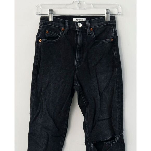 RE/DONE 90s High Rise Loose Jeans in Washed Black with Rips Size 23 - Picture 5 of 7